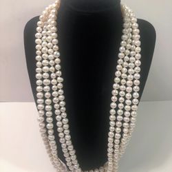 New 96” Natural White Pearls Extra Long Necklace, SALE