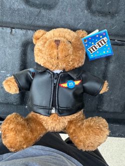 Galerie M&M's 8” Plush Stuffed Teddy Bear Black Bomber Jacket Toy