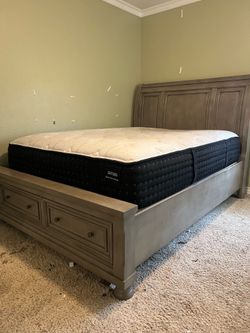 Queen Platform Bed W/ Mattress & Two Drawers!