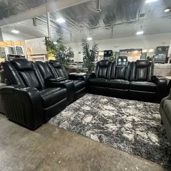 POWER RECLINER SOFA AND LOVESEAT- LUXURY ADJ HEADREST-CHARGER [NEW]
