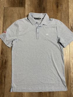 Travis Mathew Speckle Gray/Blue Athletic Polo Golf Shirt Men's Size Medium Short Sleeves