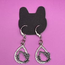 High Quality Hello Kitty Tear Drop Earrings On Silver Hardware