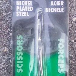 Bass Pro Shops Nickel Plated Steel Forceps Scissors- - Tough Carbon Steel Construction, Quick & Easy Fish-Friendly way of retrieving small hooks