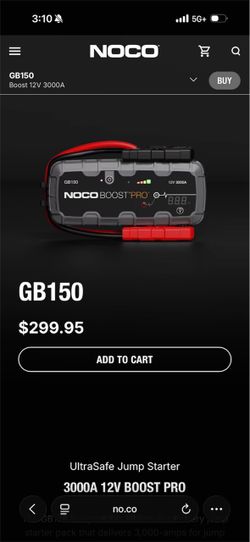 NOCO Boost PRO GB150 3000A UltraSafe Lithium Jump Starter