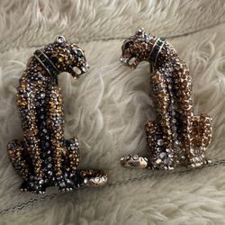 Vintage Gorgeous Rhinestone Leopard Pierced Earrings