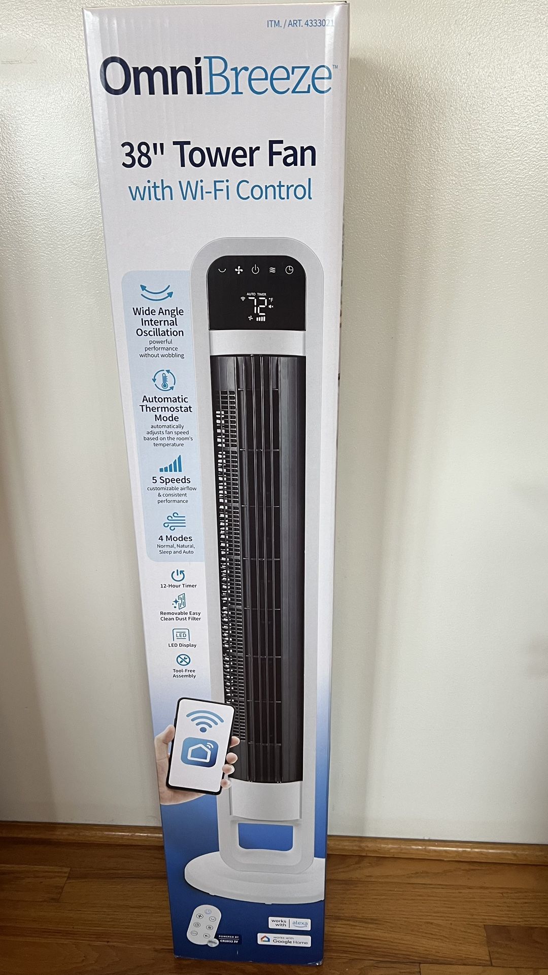 Omni Breeze 38” Tower Fan With WiFi Control 