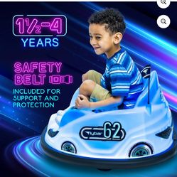 6V Blue Glow Bumper Car, Battery Powered Ride on for Children, Ages 1.5+, by Flybar Brand New Open Box Assembled & Charged 