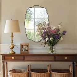 ANDY STAR-Brushed Nickel Wavy Oval Mirror
