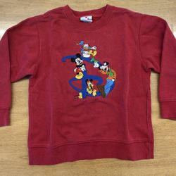 Vintage Disney Store Sweatshirt Mickey & Friends Embroidered Fleece Red Kids 5/6
