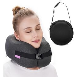 2-Travel Pillows Memory Foam Orthopedic Adjustable Chin Strap Packable w/Cases