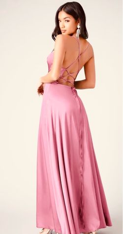 Pink Satin Lace-Up Back Maxi Dress