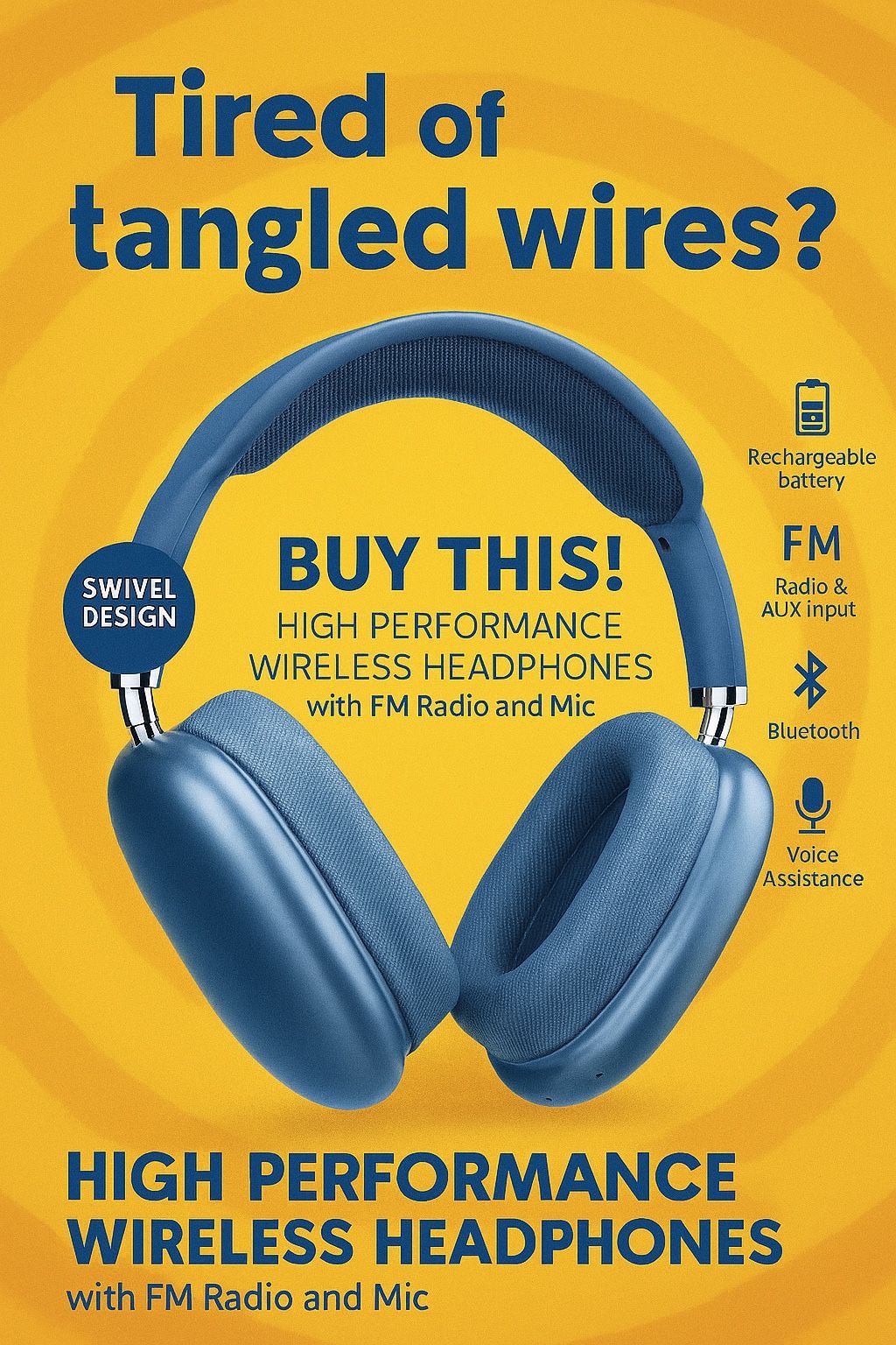 High-Performance IQ Sound Bluetooth Headphones – Blue