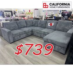 Modern Spacious Sleeper 4-Piece Convertible Sectional Sofa with USB Port
