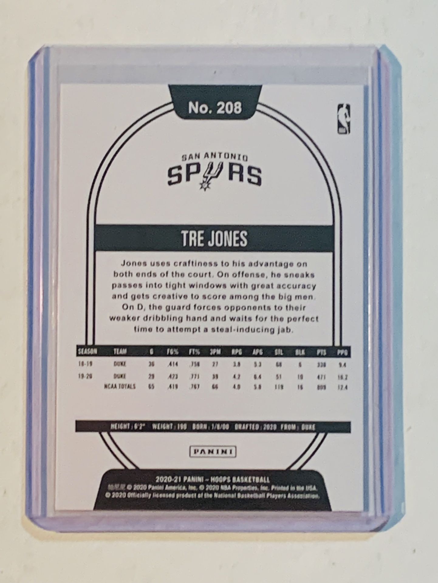 Tre Jones NBA Spurs Rookie Autograph Card 