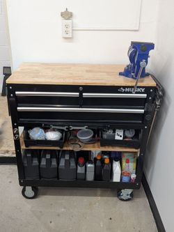 Husky Rolling Tool Cart with Wood Top