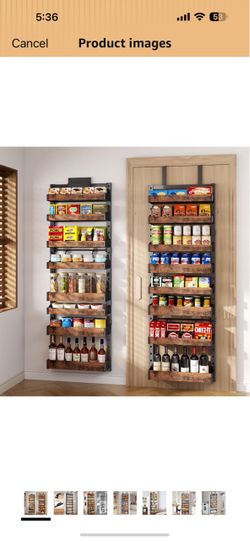 8-Tier Over The Door Pantry Organizer, Heavy-Duty Metal Wall Mount or Hanging Spice Rack, behind the door storage Shelves with Adjustable Basket, Back