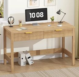 Natural Wood Computer Desk with Two Drawers