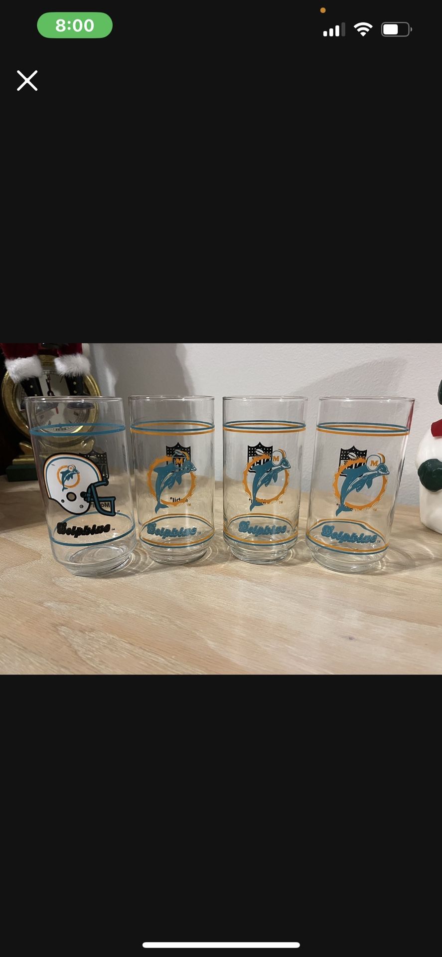 Four Vintage (Old Logo) Miami Dolphins Glasses
