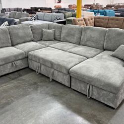 New Corduroy Sectional With Pullout Bed / Chaise Storage.  92 X 120 X 60 X 36H.  Free Delivery!