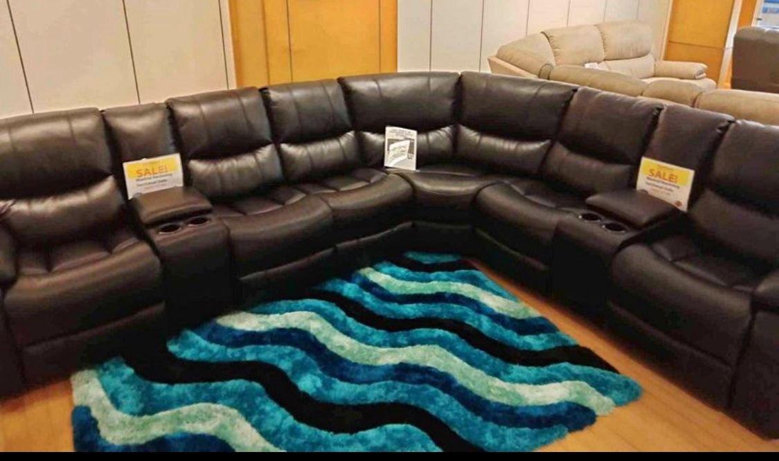 End of summer clearance sale. Madrid black leather reclining sectional only $1499. Easy finance option. Same day delivering.