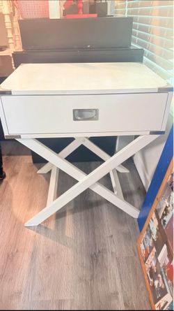 White Folding Desk / Laptop Table with Storage Drawer
