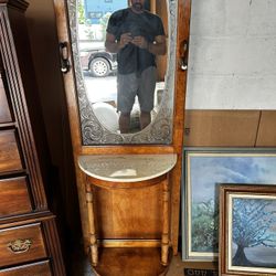 Vintage solid wood wardrobe coat hanger entryway mirror marble top