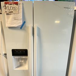 Amana * New Scratch&Dent* White Side By Side 36”width Fridge+10% Discount 