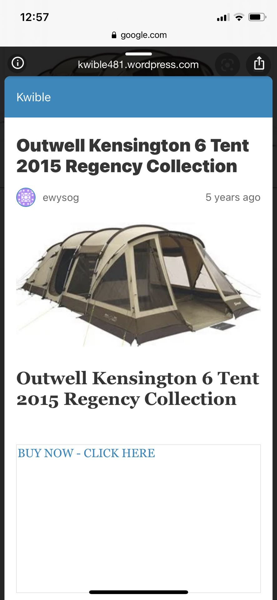 Top Of The Line Outwell 6 Man Tent.