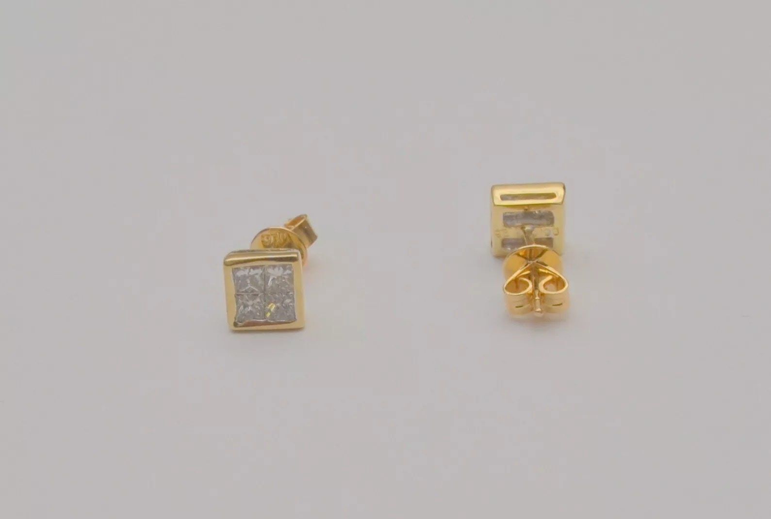 18k yellow gold natural diamond earrings square stud earrings gold yellow