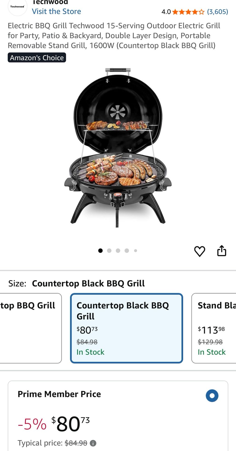 Electric BBQ Grill Techwood 15-Serving Outdoor Electric Grill for Party, Patio & Backyard, Double Layer Design, Portable Removable Stand Grill, 1600W 