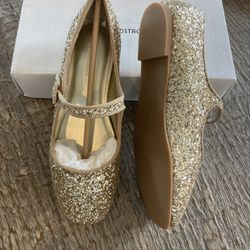 Nordstrom Gold Flats With Glittery Finish