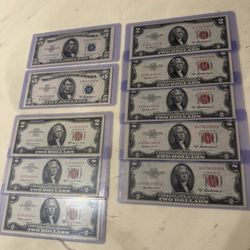 $2 Red Seals And $5 Silver Certificates