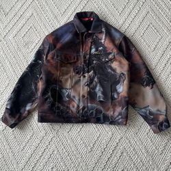 Supreme Frank Frazetta Faux Shearling Denim Trucker Button Up Jacket