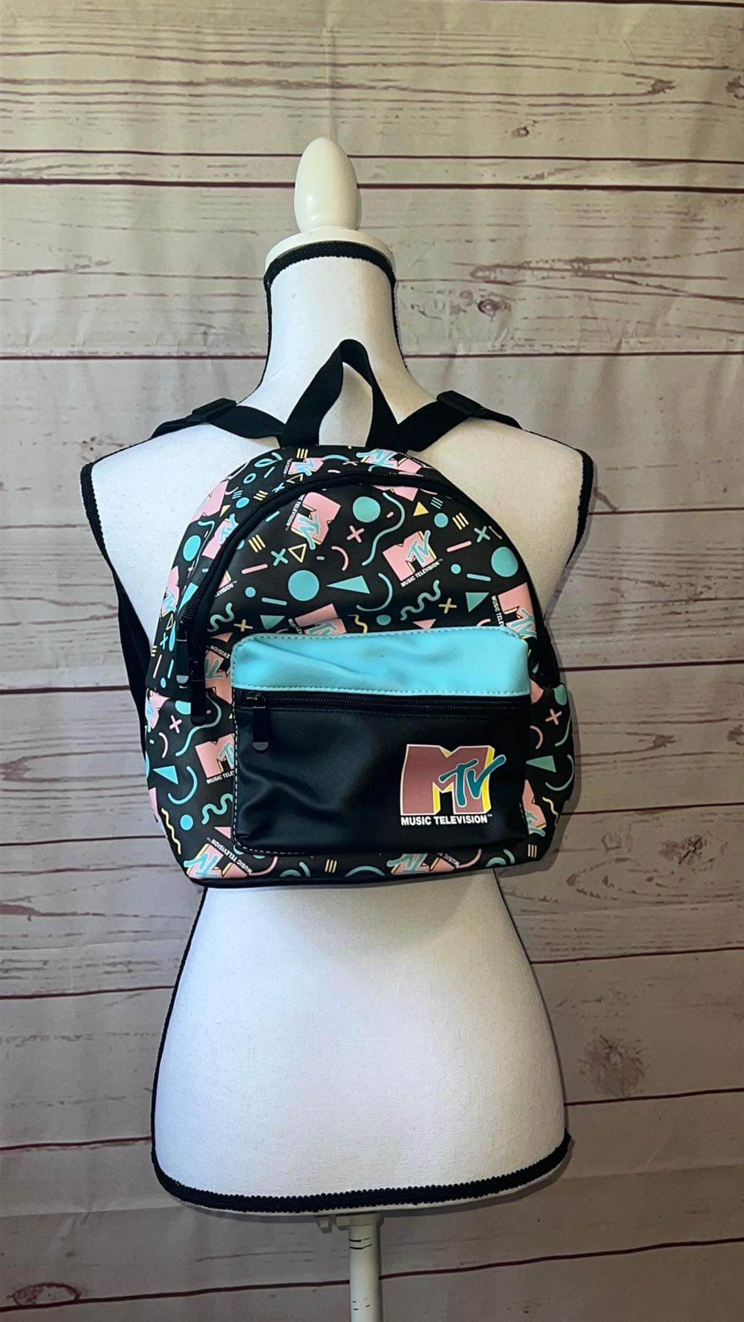 MTV 2021 retro faux leather 80s influence mini backpack. Adjustable straps