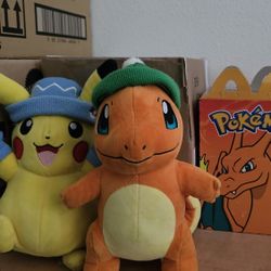 Pokemon Cards And Two Plushies 