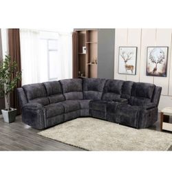 BRAND NEW GRAY VELVET SECTIONAL POWER RECLINER