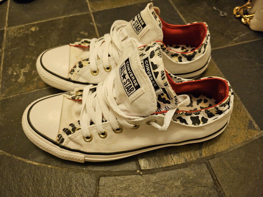 White And Leopard Print Converse