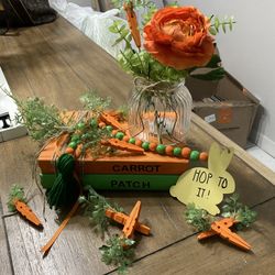 Easter 🐣 Farm Books W The Wood Beads Garland And Little Flower Vase Included 🥕🥕💓