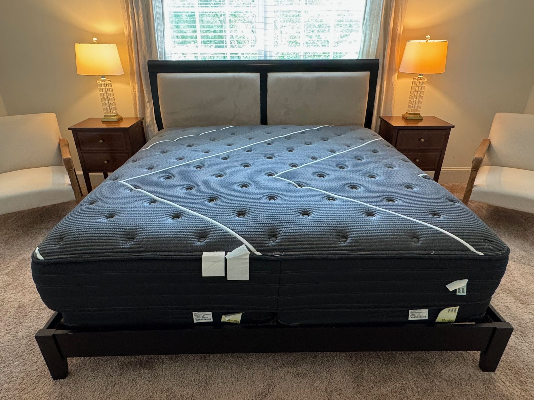 Bed frame AND Beautyrest King mattress AND box spring set - two years old and barely used!