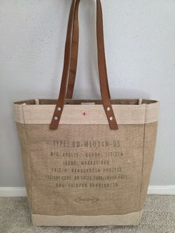Apolis Global Citizen Market Tote Natural Jute Leather Handles Fair Trade Bag