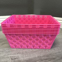 Rectangle Hot Pink Hearts Plastic Bins