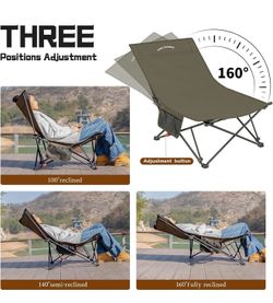 Camping Lounge Chair, 3 Adjustments Reclining Camping Chair, Lawn Chairs Folding Chair with Side Pocket for Camping, Beach, Picnic Grey