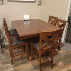 Solid Wood High-Top Dining Table + 4 Chairs 
