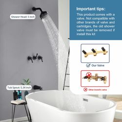 gotonovo 3 Handle Tub Shower Faucet Set, Bathtub Shower Fixture,Bathroom Tub and Shower Faucet Combo Shower System Complete Tub and Shower black  C13