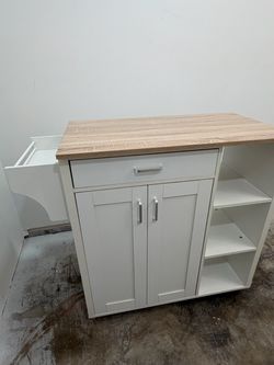 White Kitchen Island with Wood Top