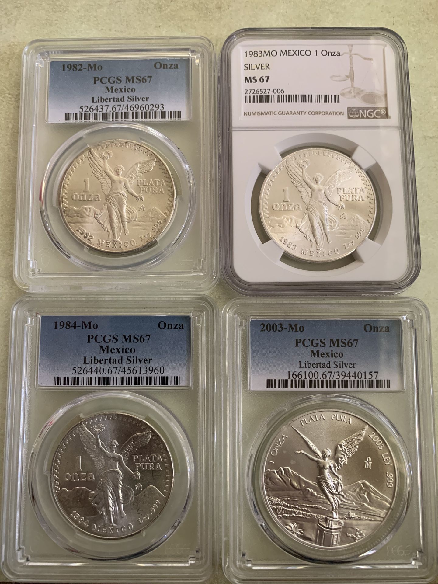 Mexico Libertad 1oz Silver Coins Graded MS67