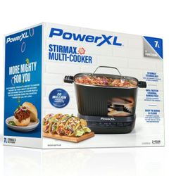 Power XL StirMax 7.5 Qt Multi-Cooker with Auto Stir/Shred Paddle and 9 Presets, Matte Black. Multicooker