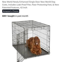Newly Enhanced Single Door New World Dog Crate, Includes Leak-Proof Pan, Floor Protecting Feet, & New Patented Features, 42 Inch