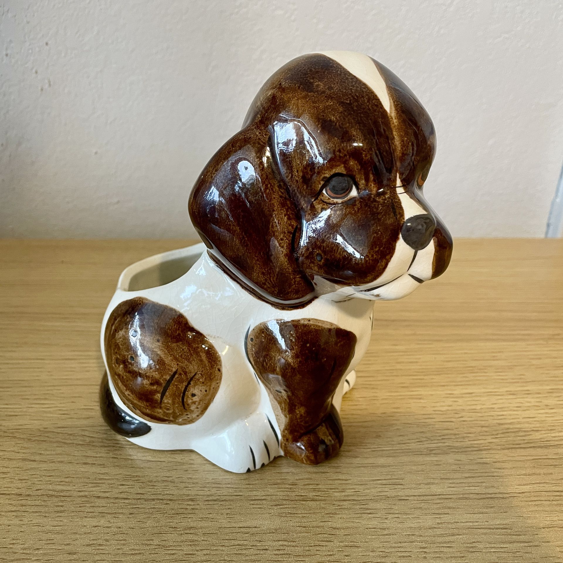 Vintage Puppy Dog Beagle Spaniel Ceramic Planter Pot Vase 6.5x4.5x7