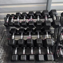 New pair of 5,10,15,20,25,30,35,40,45lb rubber dumbbells + rack. All new in box 📦 $570